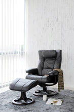 Load image into Gallery viewer, Mustang chair with footstool in black leather
