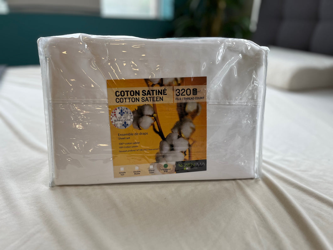Ensemble de draps de coton Satiné 320 fils (Surplus inventaire)