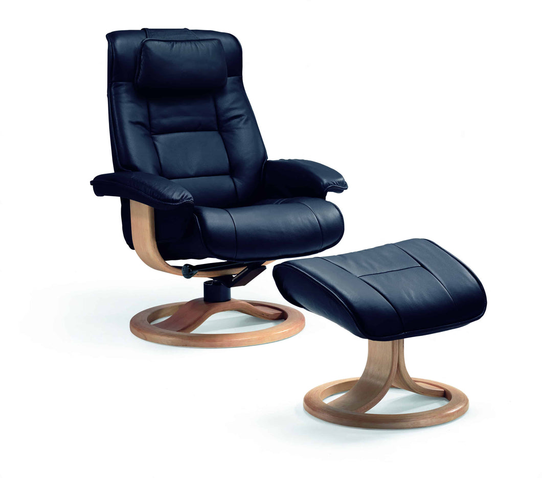 Mustang chair with footstool in black leather