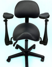Load image into Gallery viewer, Saddle chair with backrest and rotating gel elbow rests
